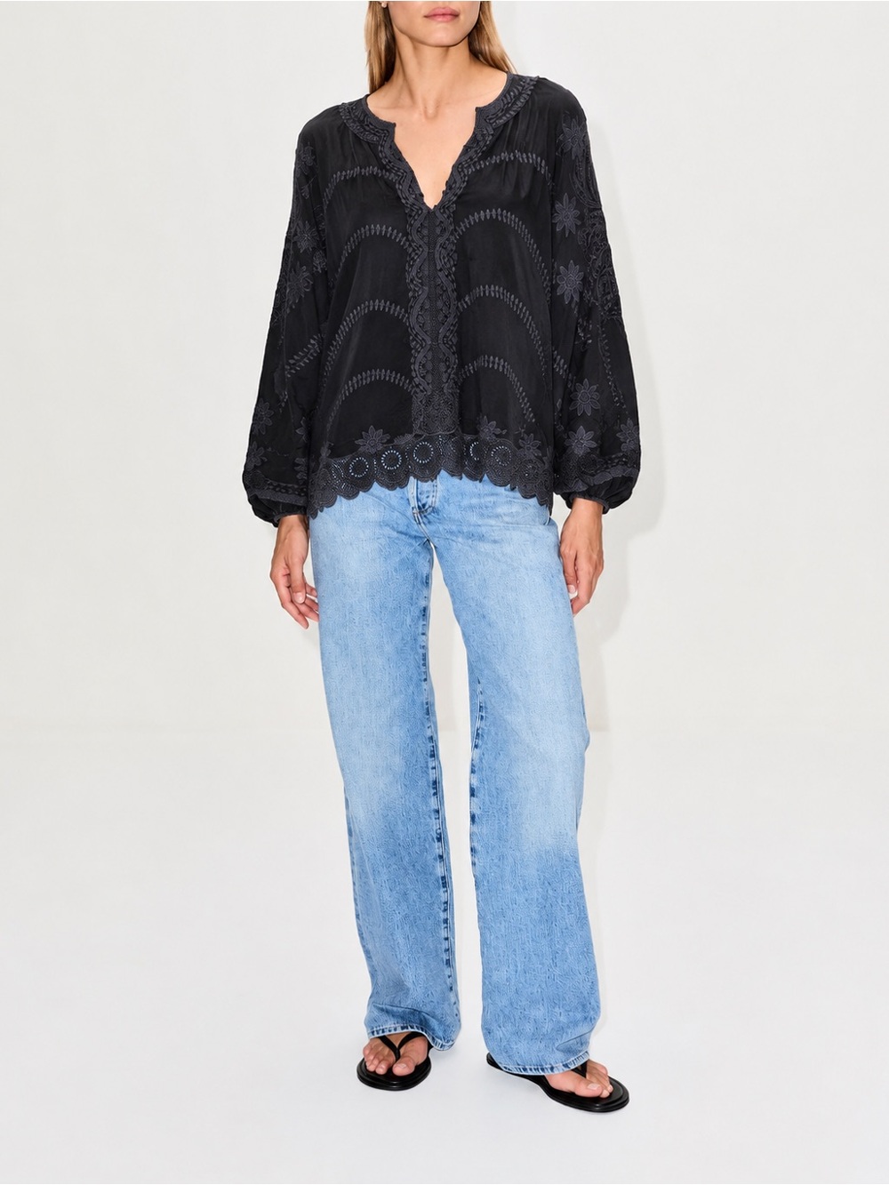 Johnny Was- Black Embroidered Top